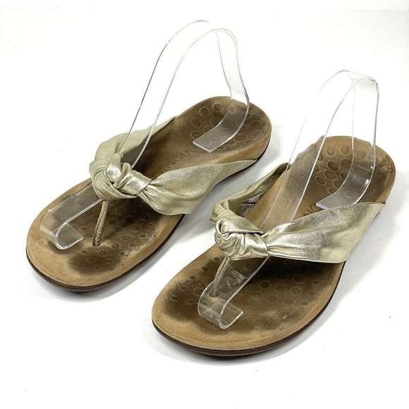Vionic Womens Pippa Champagne Gold Leather Slip On Comfort Thong‎ Sandals 8.5 - Picture 1 of 13